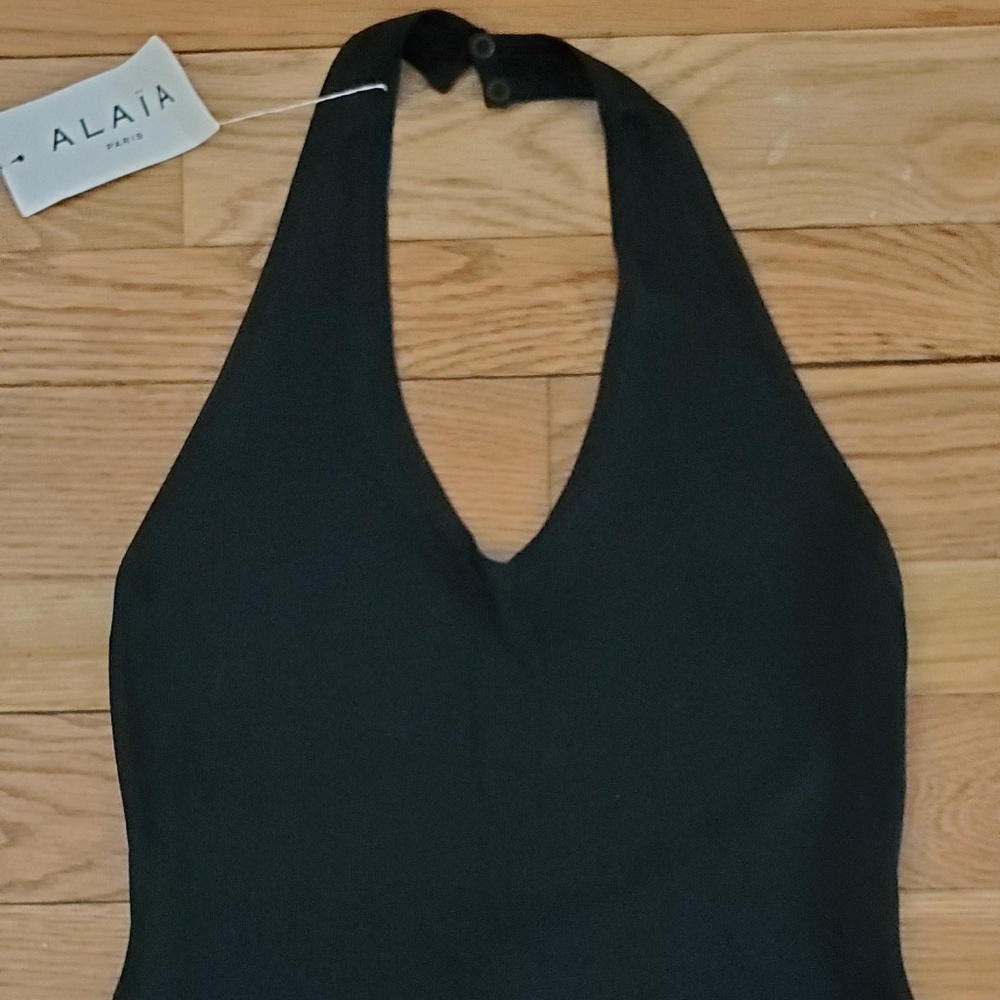 ALAIA stretch knit black backless halter dress L
